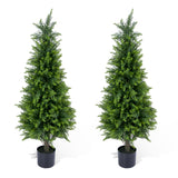 Garvee Artificial Cedar Topiary Trees Set of 2, 4FT Faux Pine Shrubs for Outdoor & Indoor Decor, Black Pot, Realistic Green - 120Cm