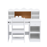 Garvee Adjustable Kids Desk and Chair Set – Study Table with Bookshelf, Bulletin Board, Keyboard Tray & Storage – Perfect for Boys and Girls Ages 3-8 – Ideal for Study Room or Playroom – White