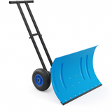 Garvee 29"W X 20"H Snow Pusher Shovel with Wheels,Heavy Duty Steel Snow Shovel with Wheels,Angled Blade Efficient Snow Removal With5-Position Angled Blade & Adjustable Handle for Doorway, Sidewalk - Light Blue