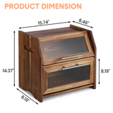 Garvee Double-Layer Acacia Wood Bread Box with Transparent Acrylic Door, Ventilated Countertop Bread Keeper, 10.43"x15.74"x14.37", Wood Color