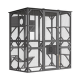 Garvee Large Wooden Cat Cage Multi-Level Playhouse with Hammock & Scratching Post Waterproof Asphalt Roof Walk-In Design Indoor Outdoor
