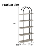 Garvee 71 in Bookshelf 5 Tier Arched Display Rack With Metal Frame For Bedroom Living Room Home Office Bathroom Gray - Black + Graphite Gray