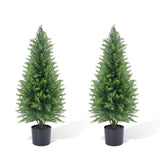 Garvee Artificial Cedar Topiary Trees Set of 2, 3FT Faux Pine Shrubs for Indoor Outdoor Decor, Black Pot, Realistic Green - 90 cm