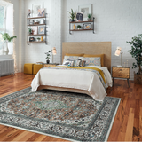 Garvee Area Rug 3x5 Washable Vintage Medallion Non Slip Low Pile Stain Resistant Carpet Green for Living Room Bedroom Dining Room - Green