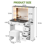Garvee Makeup Vanity Desk and Stool with Lights, Charging Station, Drawers, Hidden Storage, White, 40.9"W x 53.5"H
