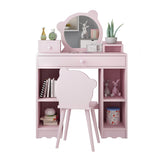 Garvee Kids Vanity Set with Chair, 2-in-1 Princess Makeup Desk & Dressing Table for Toddler Girls, Pink, Bear-Shaped Mirror, Storage Drawers & Shelves
