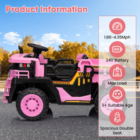 Garvee 24V 2-Seater Ride On Dump Truck for Kids – Remote Control, 2WD/4WD Powerful Electric Construction Vehicle, Dump Bed & Shovel, EVA Tires, Music, LED Lights, Gentle Start, 19" Spacious Seat, Ages 4-8, Pink