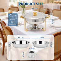 Garvee Chafing Dish for Buffet 4 Pack, 5QT Round Chafing Dishes Buffet Set w/Lid Holder, Stainless Steel Chafers and Food Warmers with Spoon and Tweezers for Parties, Weddings, Events, Banquet, Gold